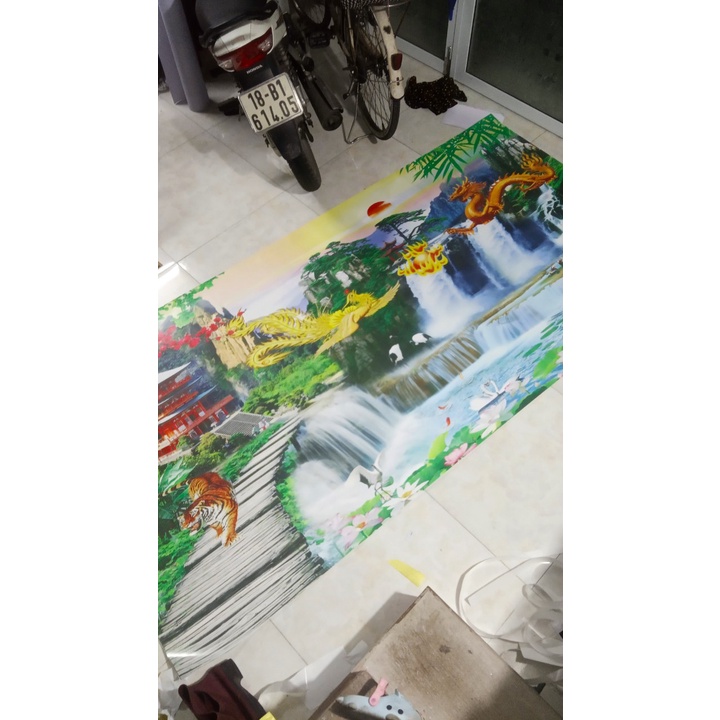 Ranh treo tường) tranh phong thủy - Sơn thủy hữu tình - thủy mặc hổ rồng phượng in DECAL PP