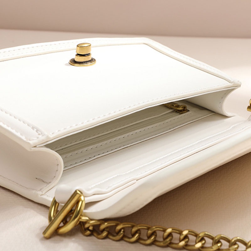 Túi Xách Đeo Vai Hình Vuông Cỡ Nhỏ Đính Ngọc Trai Phối Dây Đeo Sợi Xích Thời Trang Cho Nữ