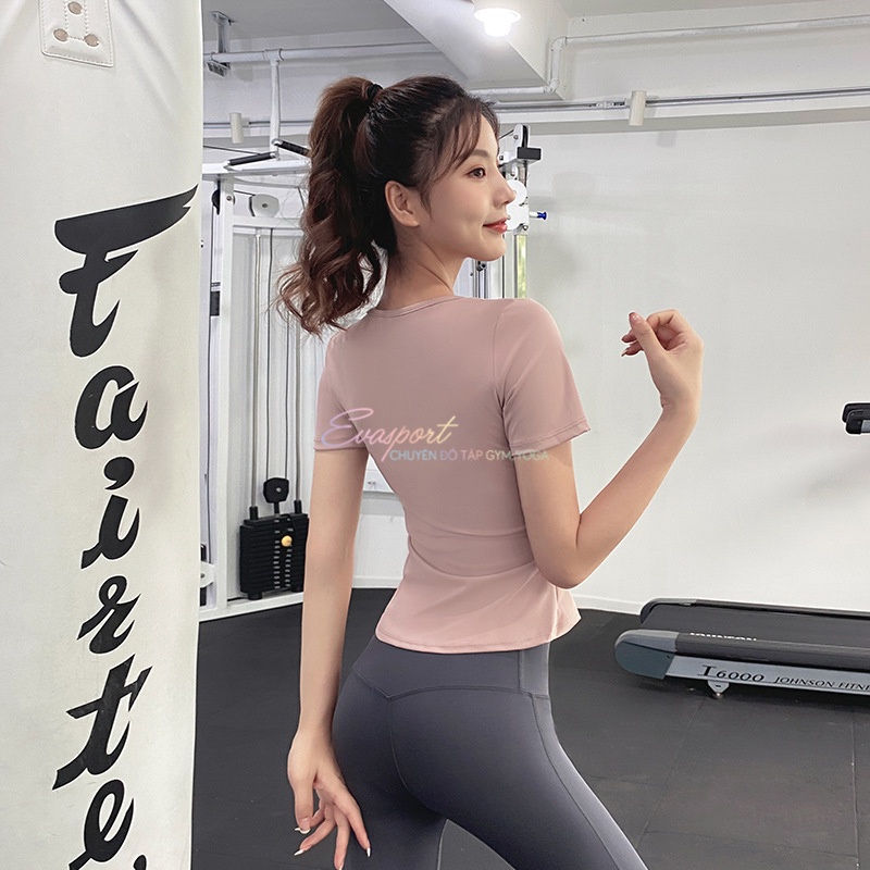 Áo tập gym yoga chạy bộ thể thao nữ vải Dệt Kim ôm body, cộc tay, tay đùi thấm hút mồ hôi EvaSport