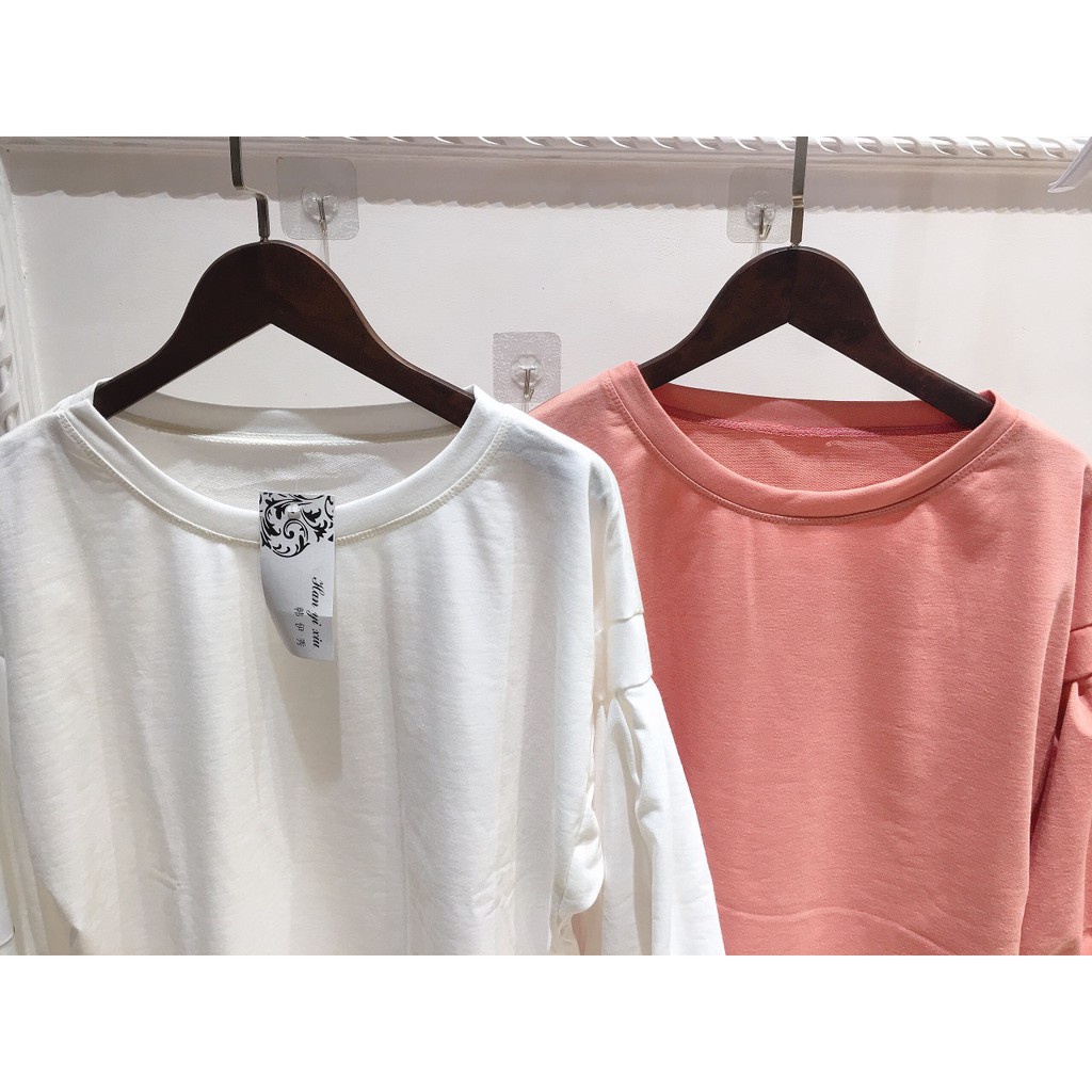 ÁO NỈ DÀI TAY TRƠN HOT - SWEATER TAY BỒNG TRẮNG / HỒNG