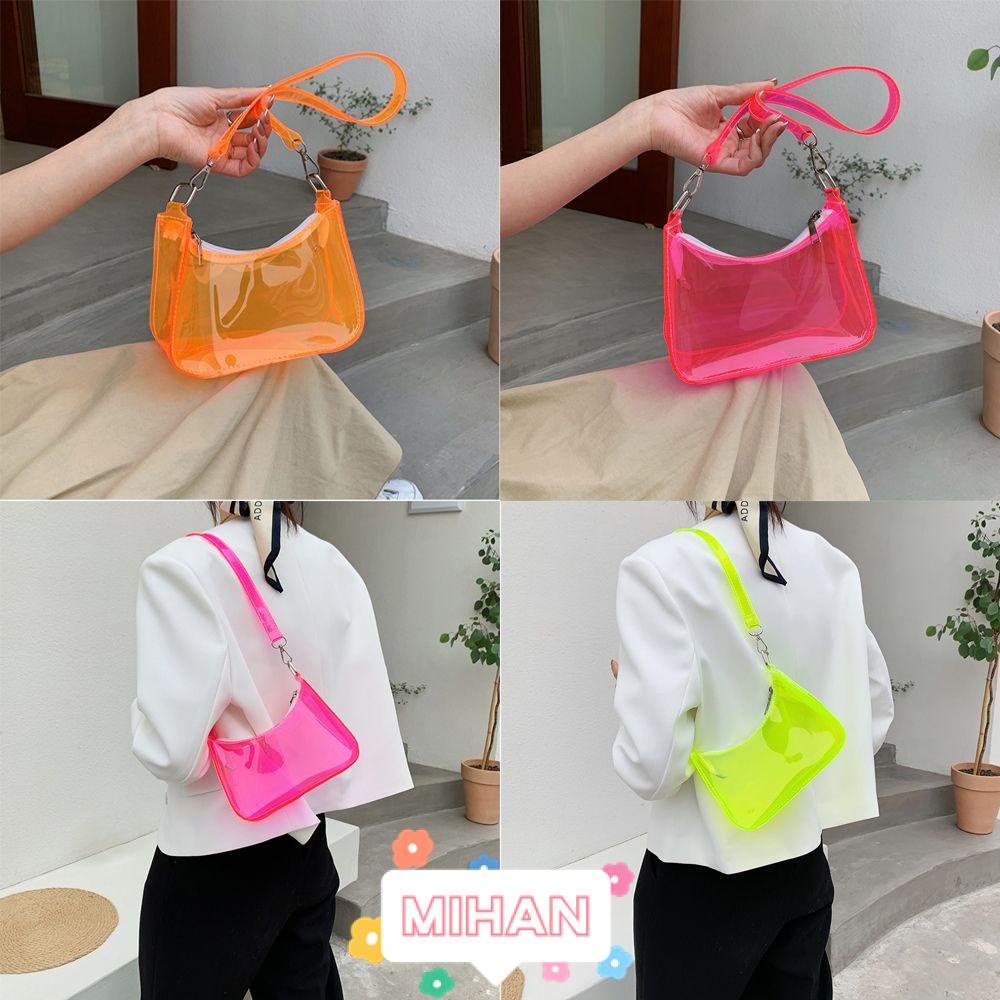 MIHAN1 Summer Shoulder Bag Candy Color Armpit Tote Women Waterproof Fluorescent Clear Jelly/Multicolor