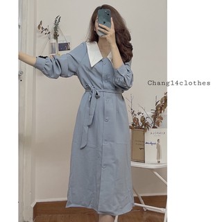 Đầm lụa xanh dài