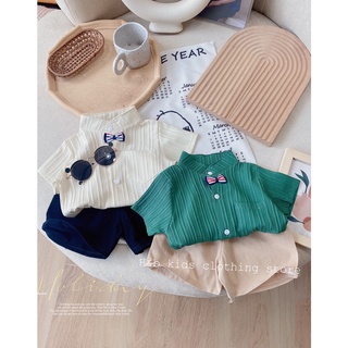Set bộ bé trai áo sơ mi đũi phối quần đũi cara 3 màu phong cách hàn quốc