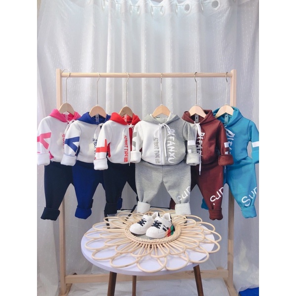 Bộ nỉ bông cho bé trai, bé gái có kèm mũ siêu ấm K062