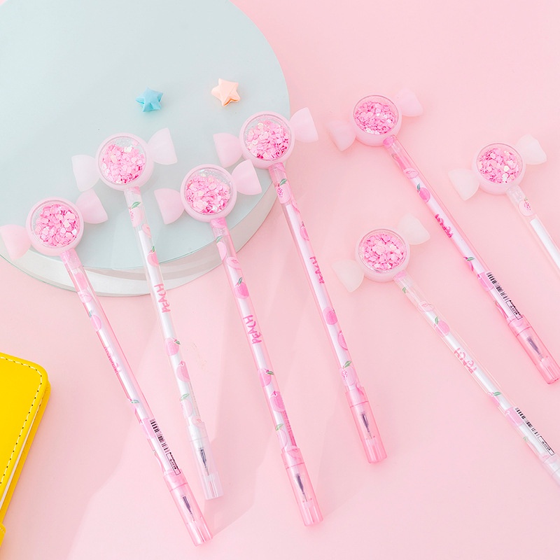 Bút Gel Màu Pastel Đính Kim Sa Họa Tiết Trái Tim Nhỏ Sáng Tạo Cho Học Sinh