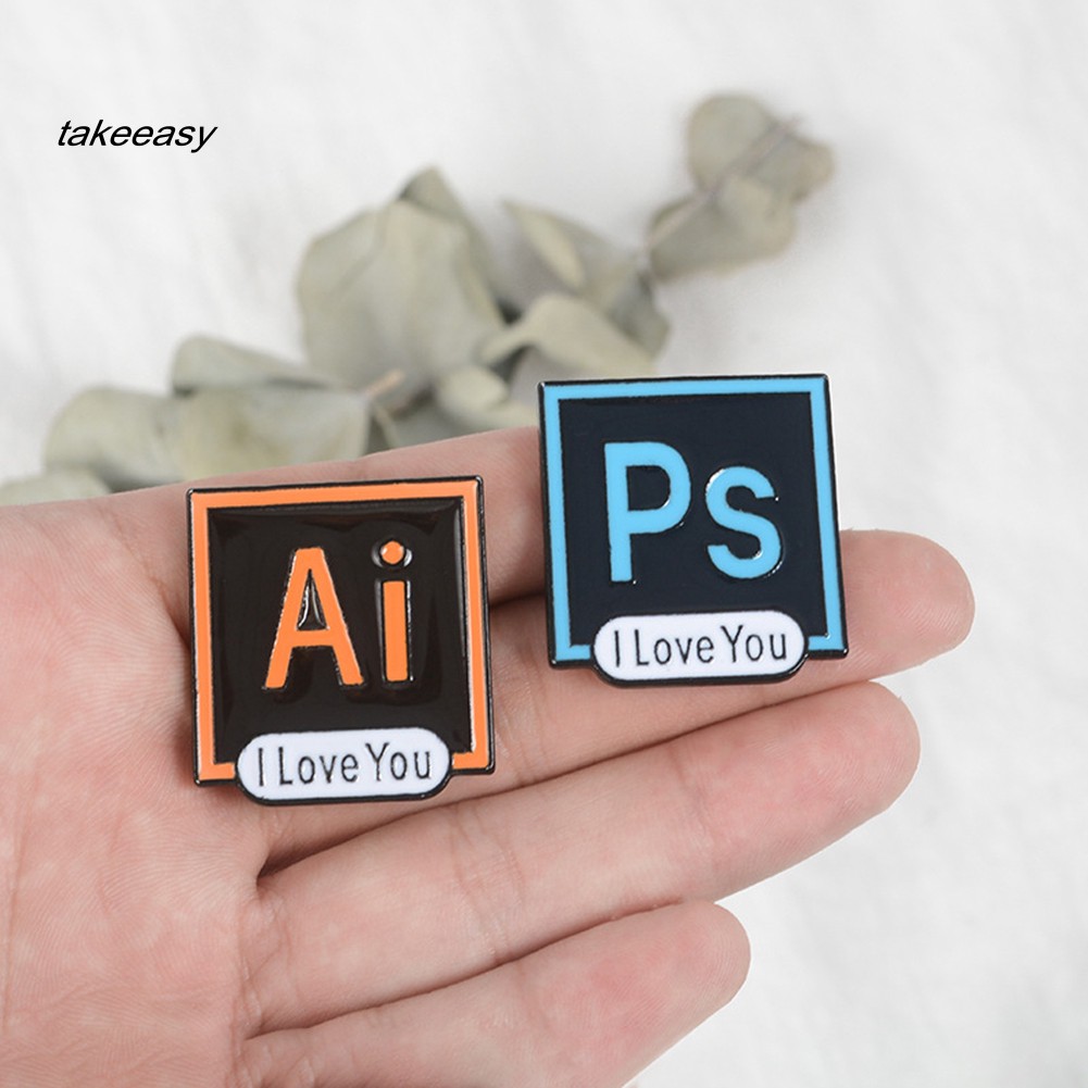 LYY_PS AI PR AU Photoshop Illustrator Brooch Pin I Love You Shirt Lapel Enamel Badge