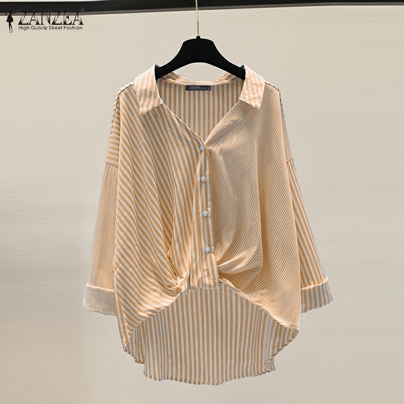 Áo sơ mi ZANZEA tay dài họa tiết kẻ sọc trẻ trung thời trang dành cho nữ