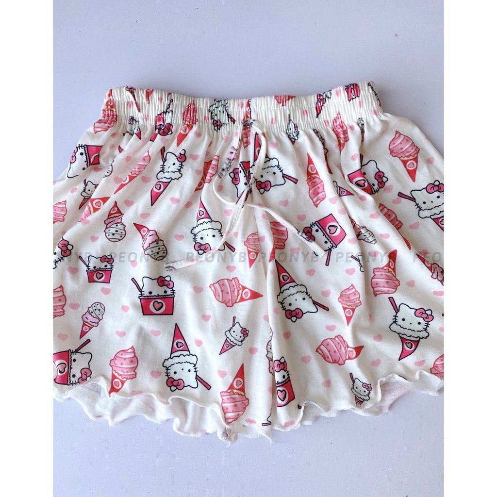 Quần Shorts Kitty Viền Bèo PEONYB Nữ [FREESHIP] 🌸 Short ngủ cute, sooc thun mặc ở nhà, culottes đùi ống rộng Ulzzang 🌸