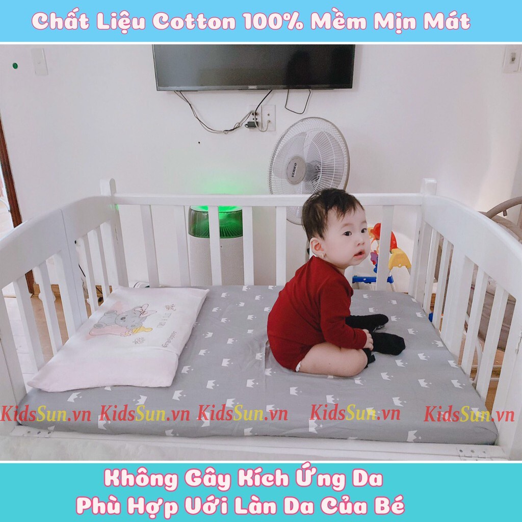 Ga Bọc Đệm Cũi Cho Bé Chất Liệu Cotton 100% Dày Dặn Mềm Mịn Thấm Hút Mồ Hôi Nhiều Màu Sắc Cho Đệm Cũi