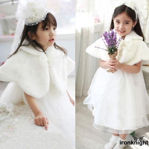 Áo choàng giả lông thú màu trắng xinh xắn cho bé gái