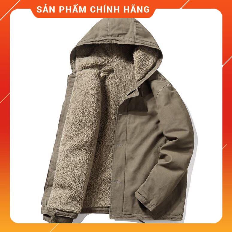 SALE TT Áo khoác nam có mũ lót lông cừu AK998, áo khoác nam kaki dày Đức Sport & .