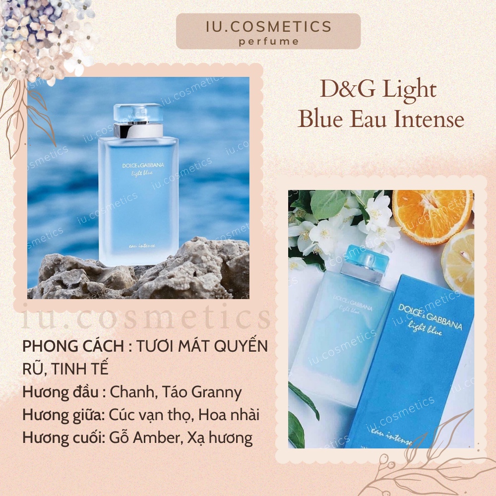 Nước hoa nữ DG Light Blue Eau Intense EDT 100ml - Dầu thơm nữ tính quý phái sang trọng - iu.cosmetics