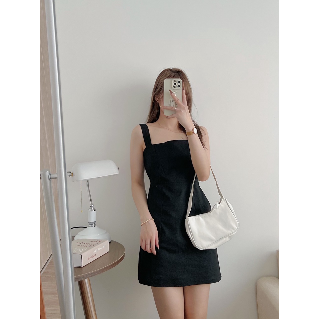 [SẴN/video] Váy hai dây minidress quai bản to lưng chun 2 lớp tôn dáng dễ mặc