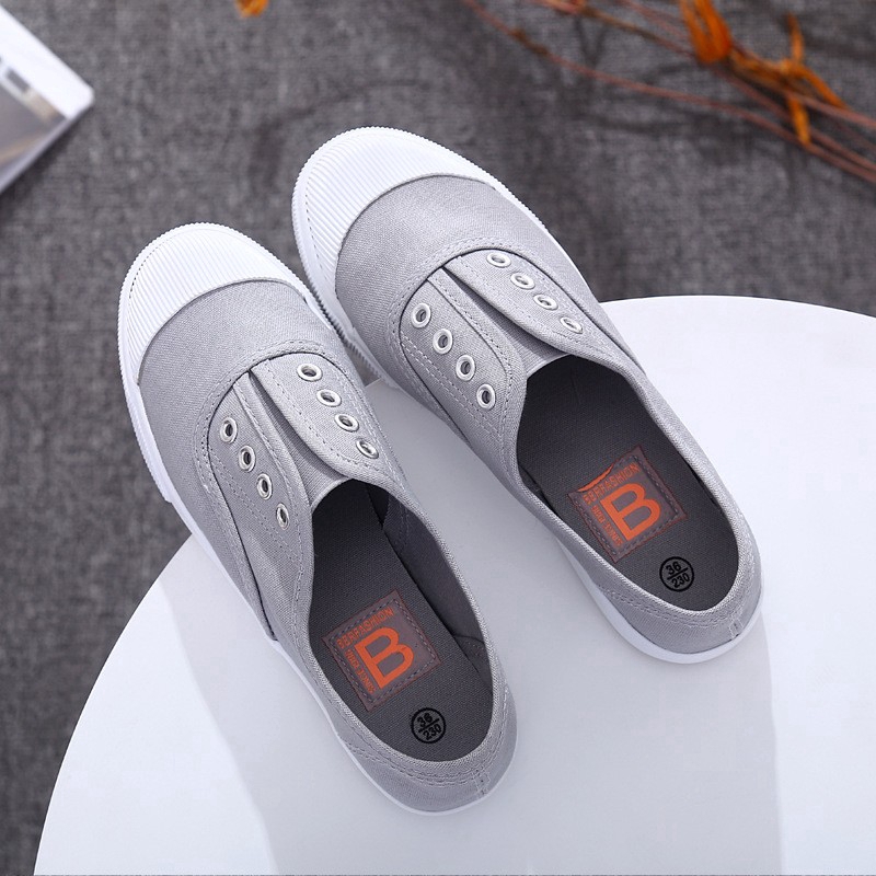 Giày lười canvas Slip-on nữ đế bệt mùa thu