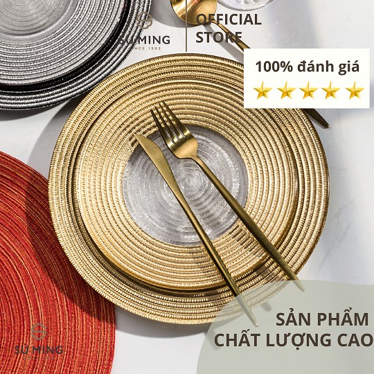 Đĩa Thuỷ Tinh Rơm Vàng [CHÂU ÂU], phong cách sang trọng độc đáo, chịu lực, vàng 18k, giao hàng nhanh chóng.