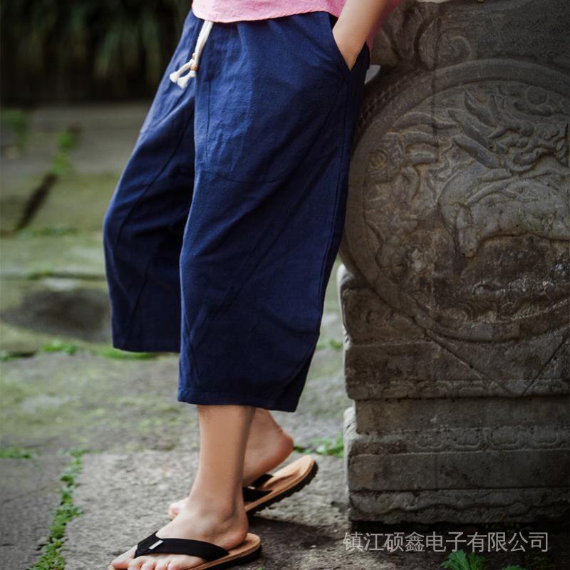 Quần Lửng Ống Rộng Bằng Cotton Lanh Phong Cách Trung Hoa Dành Cho Nam
