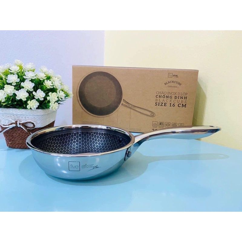 Chảo Chống Dính Fivestar Blackcube Sâu 3 đáy đúc liền inox 304 size 16/20/22/24/26/28CM Bảo Hành 5 năm