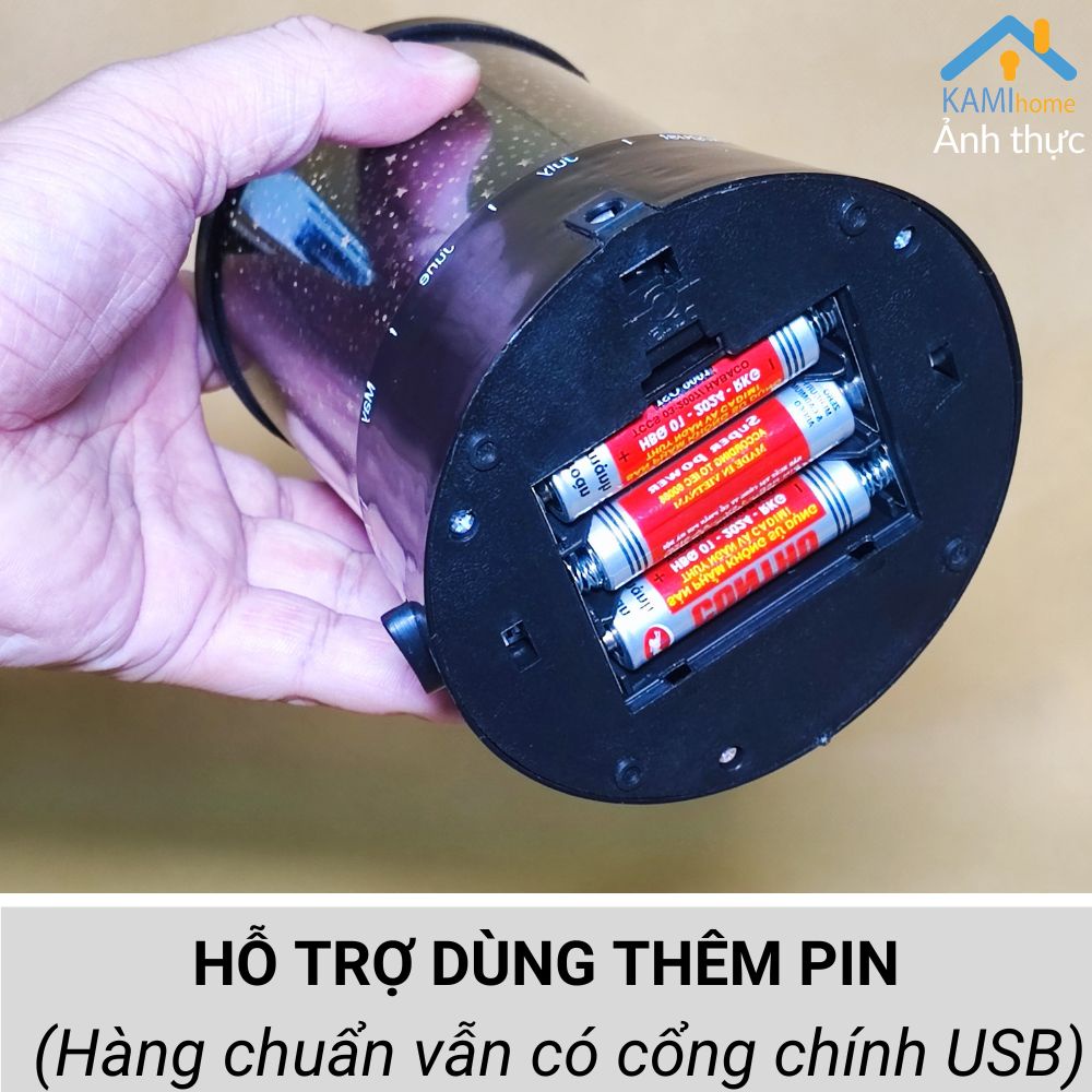 Đèn ngủ led trang trí chiếu sao hình Trụ cổng cắm điện cổng USB và dùng pin KM 26012
