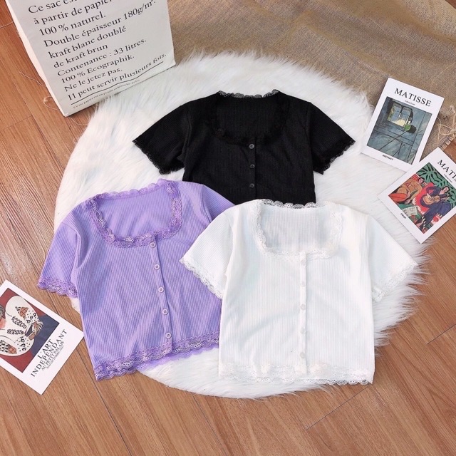 ÁO nữ croptop GÂN TAY NGẮN PHỐI REN - AK0033 | bear.story