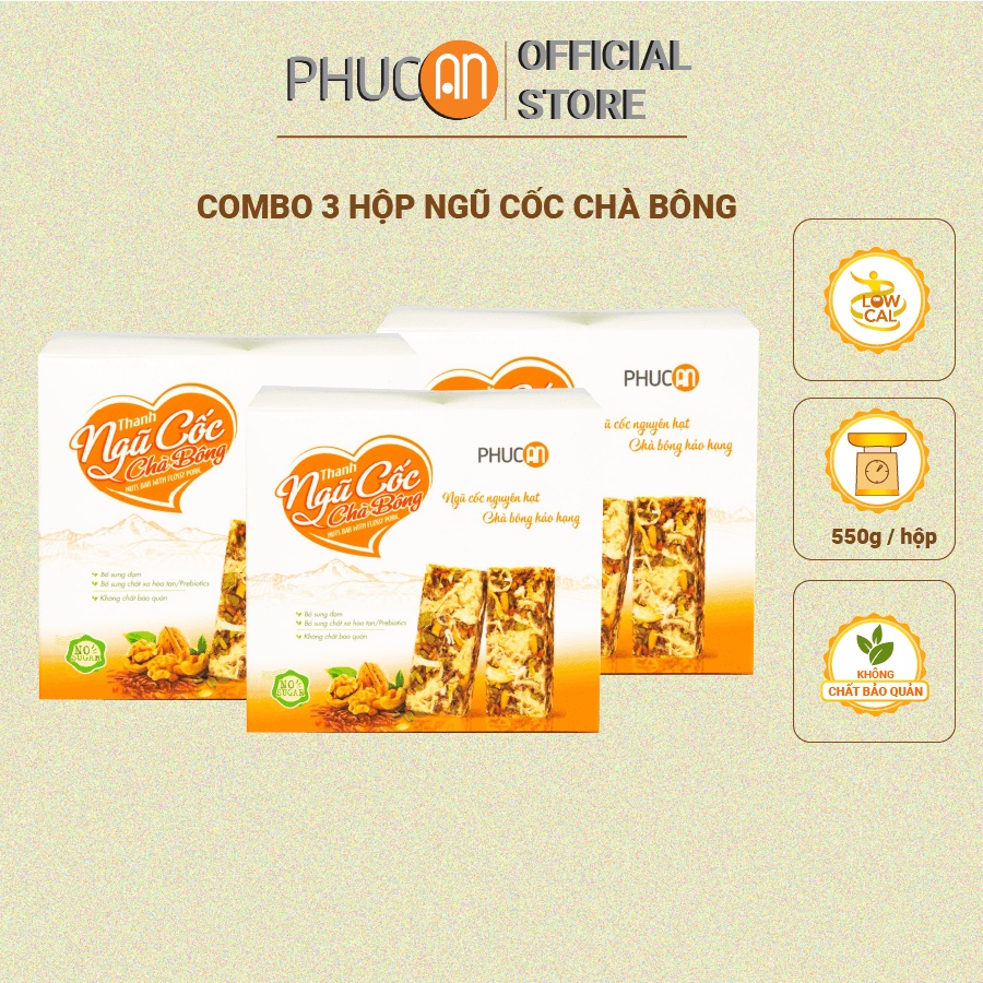 Combo 3 hộp thanh năng lượng ngũ cốc chà bông Phúc An - Thay thế bữa an nhẹ