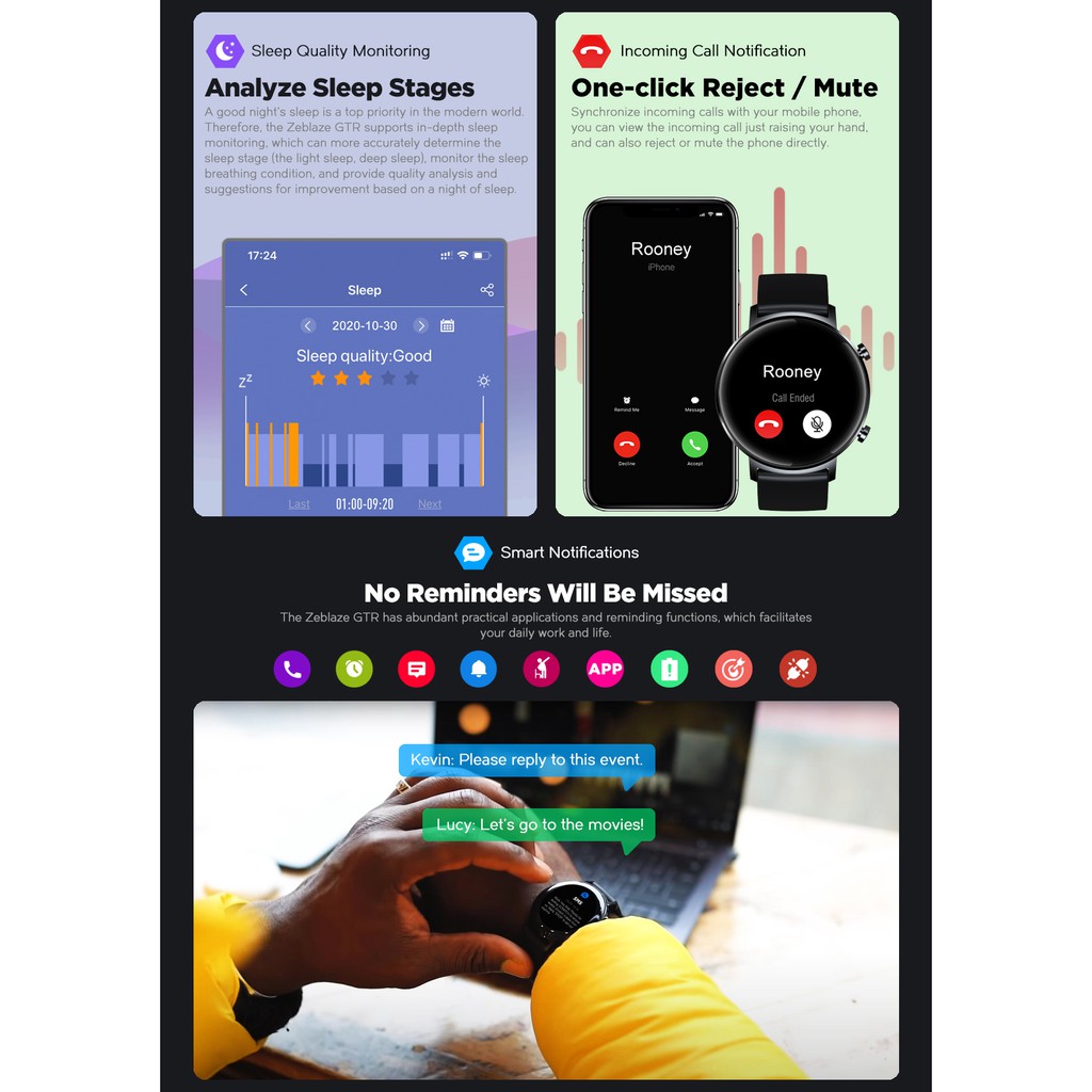 Đồng hồ đeo tay thông minh Zeblaze Gtr 10 theo dõi sức khỏe hiệu quả đa năng cao cấp | BigBuy360 - bigbuy360.vn