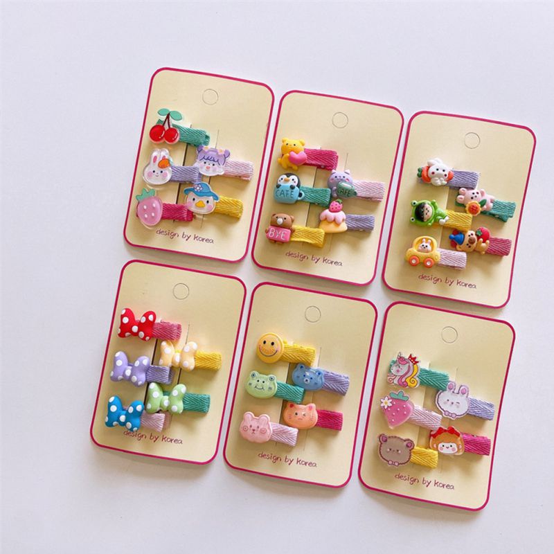 Set 5 Kẹp Tóc Họa Tiết Hoạt Hình Phong Cách Hàn Quốc Đáng Yêu Cho Bé Gái