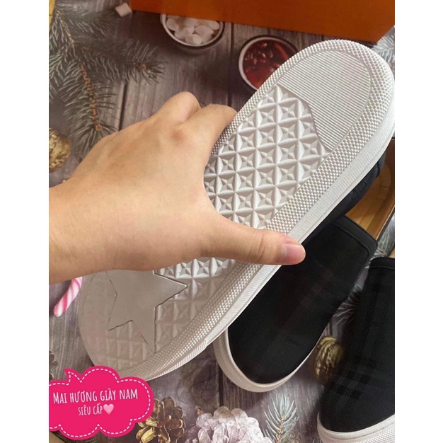 Giày thể thao nam burberry đen buộc dây . Giày lười slipon buberry kẻ đen siêu cấp kèm hộp