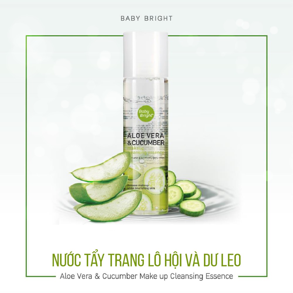 [Gift] Nước tẩy trang lô hội dưa leo Baby Bright Aloe Vera &amp; Cucumber Make up Cleansing Essence 100ml