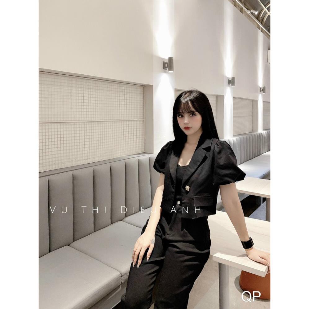 SET CROPTOP CỔ VEST 2 MÀU CHO NỮ
