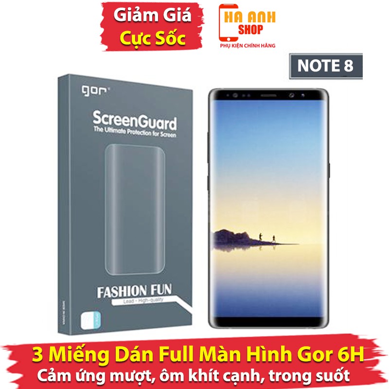 Miếng dán màn hình Note 8 Full màn H6 hãng Gor cao cấp(bộ 3 miếng) - Dán dẻo cường lực Gor cho Samsung Galaxy Note 8