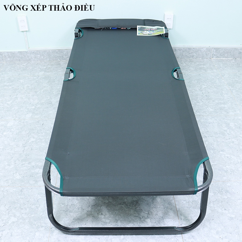 Giường xếp bố vải khung vuông 72cm sơn tĩnh điện thương hiệu Võng Xếp Thảo Điều - G3