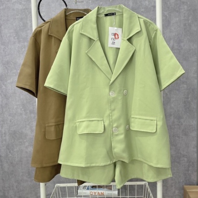 Set 2 Món Áo Vest Blaze Nắp Túi Dáng Thụng Quần Sooc Đùi