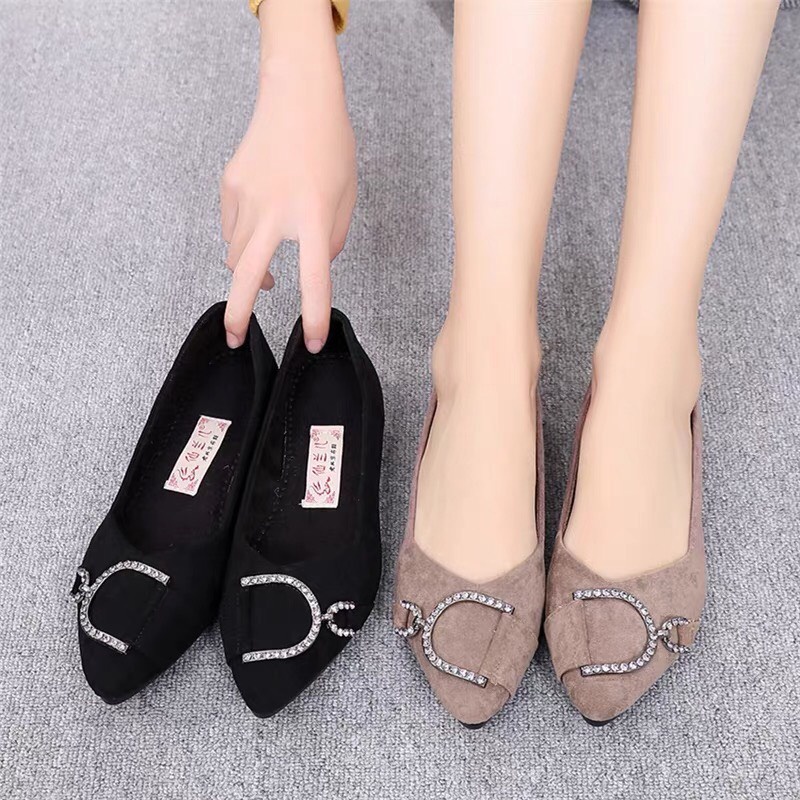 Giày búp bê nữ đế bệt da lộn siêu êm phối khoá D20