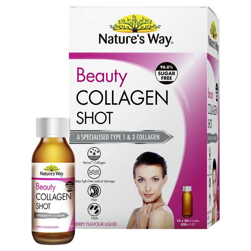 Nước Collagen Nature’s Way Beauty Collagen Shot hộp 10 chai 50ml Nhập Khẩu Úc Date Xa