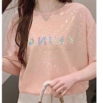 ZHELIHANGFEI Áo thun tay ngắn cổ tròn in chữ T - áo sơ mi kim cương nóng