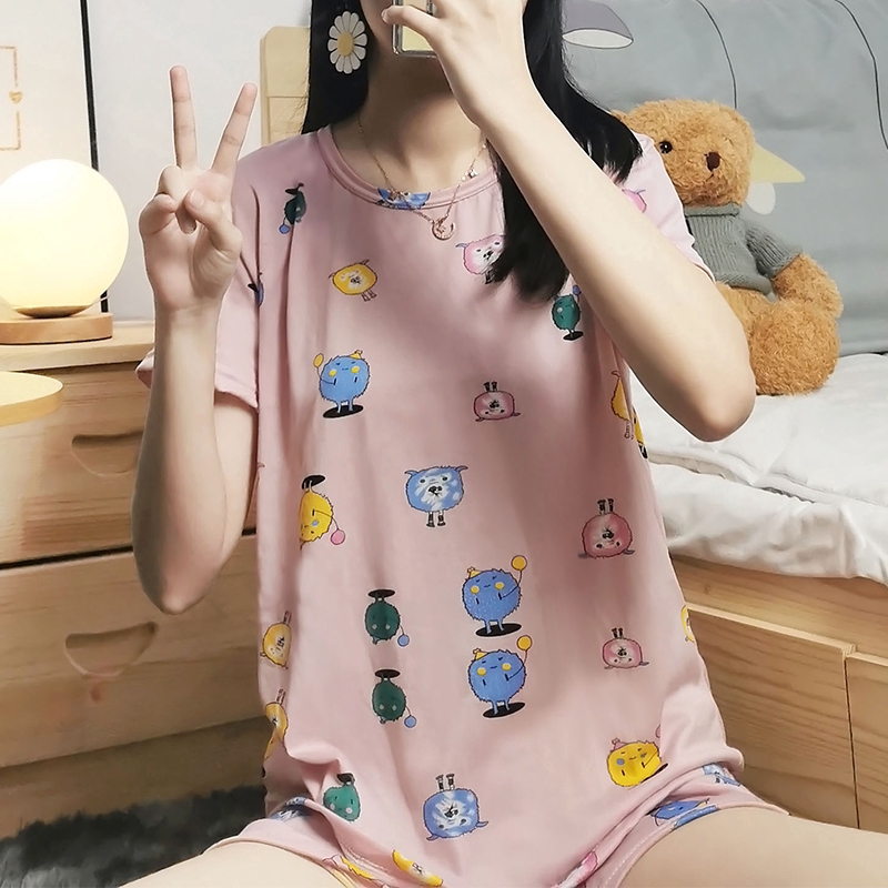 xiaohan korea summer short sleeve sleepwear sleeping wear female print loose Large size round neck nightwear sets women terno pajama | BigBuy360 - bigbuy360.vn