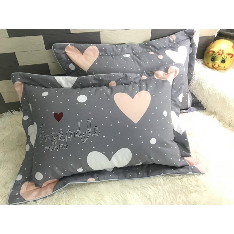 2 Vỏ gối nằm vải cotton 45x65cm có lót bông, có khóa kéo