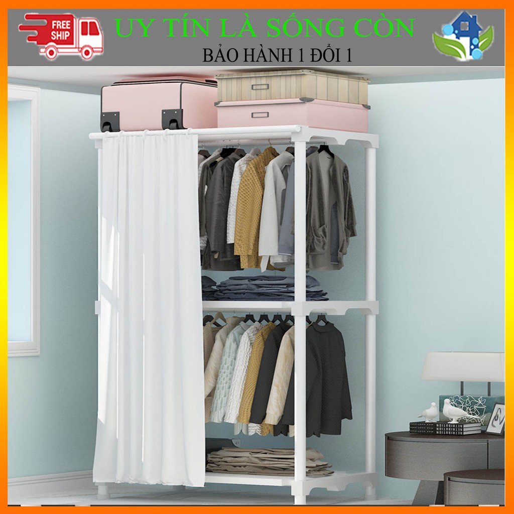 (SỈ TOÀN QUỐC) Tủ quần áo 2 tầng có rèm kéo phụ, Giàn treo quần áo 170x85x45cm phong cách Hàn quốc ENTROPY