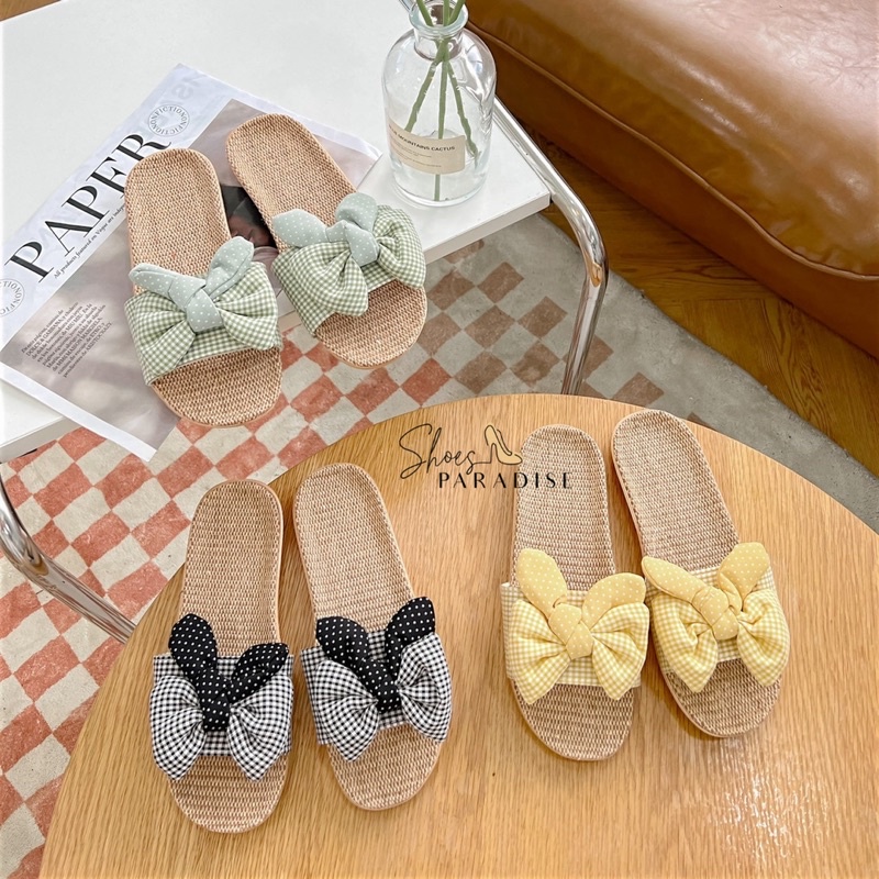Dép cói nơ nữ đi biển trong nhà dép cối siêu nhẹ SHOES PARADISE