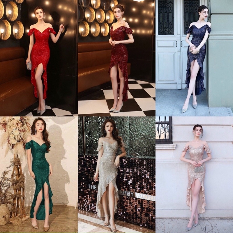 Đầm da hội đuôi cá kim sa. Clip. Nhập QC