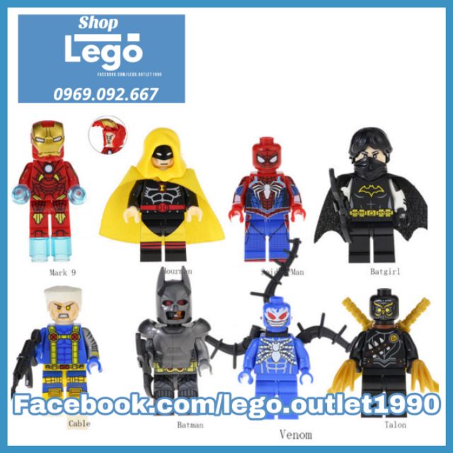 Xếp hình Hourman - Spider-man&lt;br&gt;- Batgirl - Cable - Batman&lt;br&gt;- Venom&lt;br&gt;- Talon Lego Minifigures Kopf Kf6051