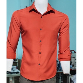 Áo sơ mi nam màu cam đất, Áo sơ mi nam dài tay cổ bẻ dáng ôm vải lụa chống nhăn chống xù có size lớn