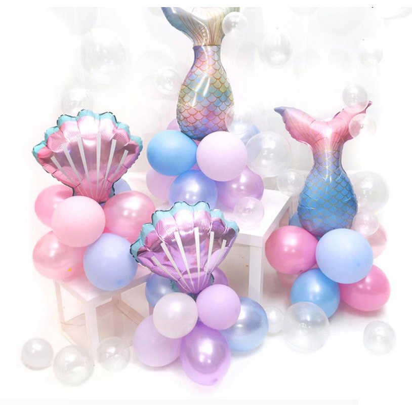 Bong Bóng Hình Đuôi Nàng Tiên Cá/ Vỏ Sò Nhiều Màu Trang Trí Tiệc