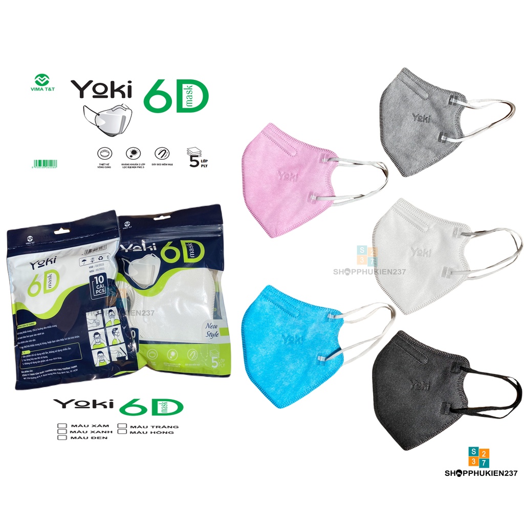 Khẩu Trang 6D Yoki Vải Y Tế Kháng Khuẩn Dày 5 Lớp Lọc Mịn 2.5Pm Công Ty Yoki Sản Xuất