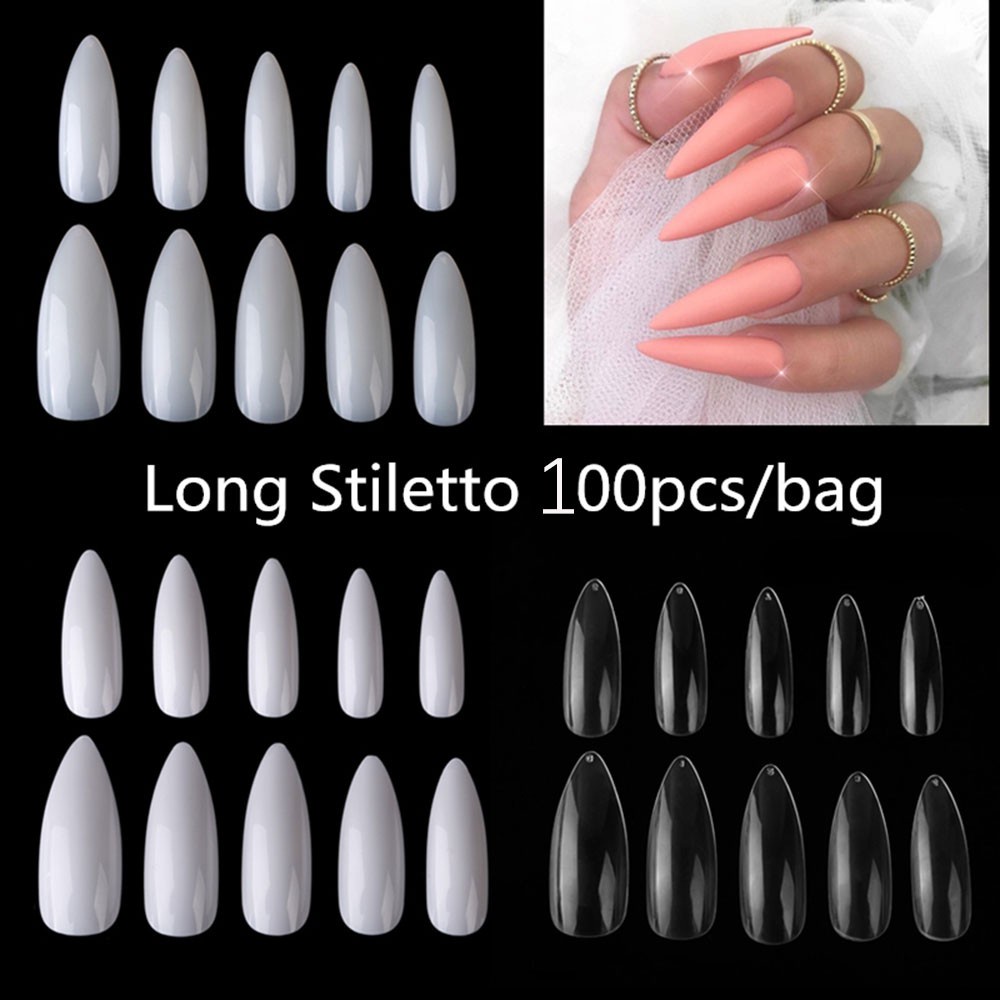 [Hàng mới về] Set 100 móng tay giả 3 màu bao phủ toàn bộ móng tay làm từ acrylic trang trí thủ công chuyên nghiệp