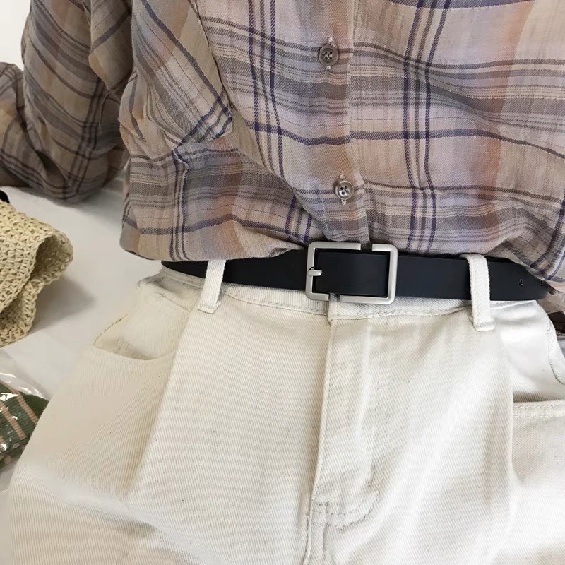 Thắt lưng nam nữ UNISEX chất da cực đẹp bản mặt CHỮ NHẬT khuyết nét