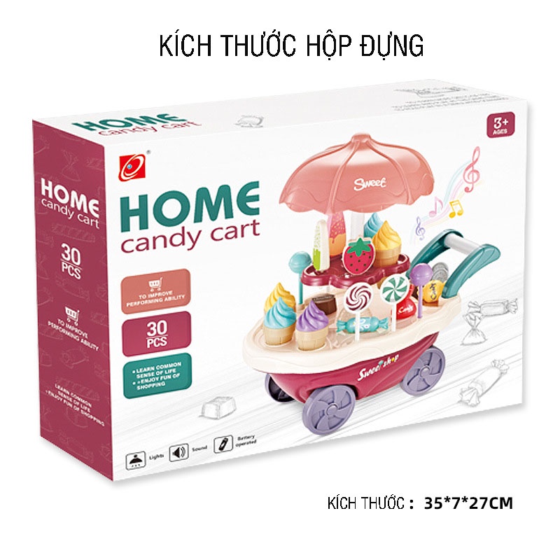 Đồ Chơi Xe Đẩy Kem 2 Tầng chạy pin có đèn có nhạc xoay 360 độ, nhựa ABS cao cấp an toàn cho cho bé