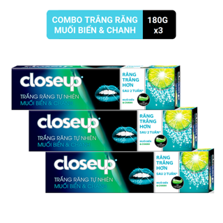 Combo 3 kem đánh răng dạng gel closeup trắng răng tự nhiên muối biển & chanh 180g/hộp