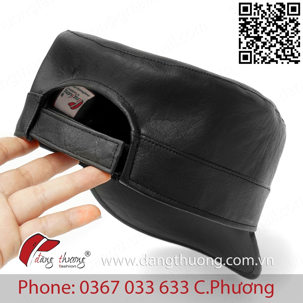 Mũ nón kết lưỡi trai đầu bằng chóp vuông da Pu trơn nam nữ phong cách lính Army