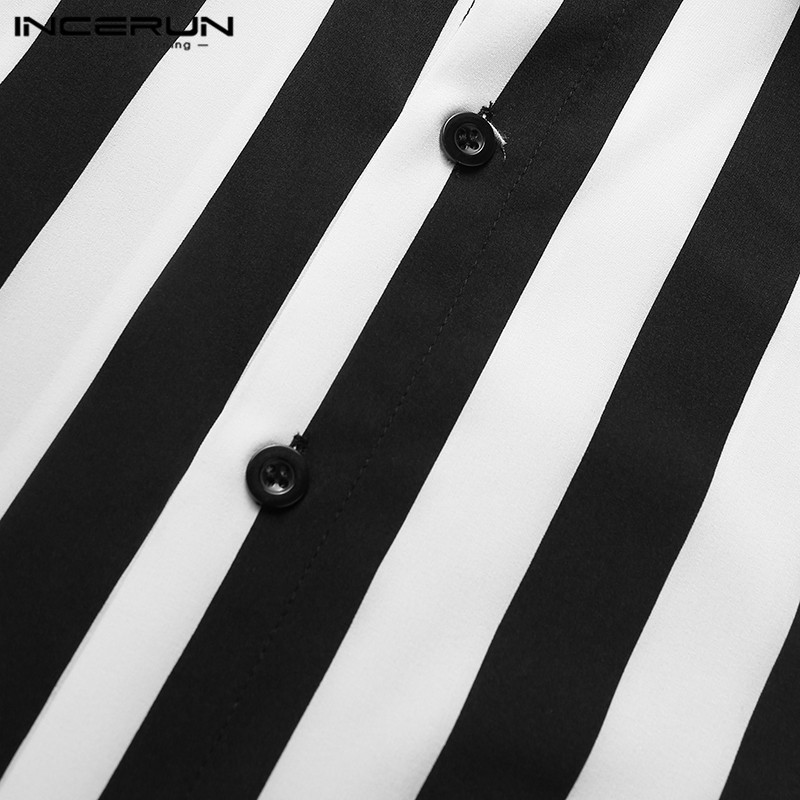 Áo sơ mi nam INCERUN tay ngắn hoa văn kẻ sọc